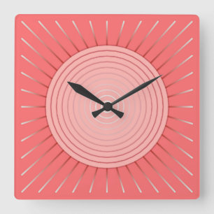 Reloj Cuadrado Estallido geométrico moderno - rosa coral profundo