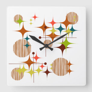 Reloj Cuadrado Estallidos de estrellas y globos modernistas de me