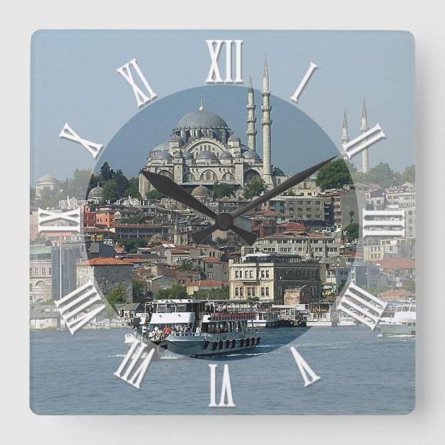 Reloj Cuadrado Estambul, Sultan Ahmed, barcos, Turquía (Anverso)
