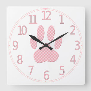 Reloj Cuadrado Estampa de pezuña de tartán rosa y blanco