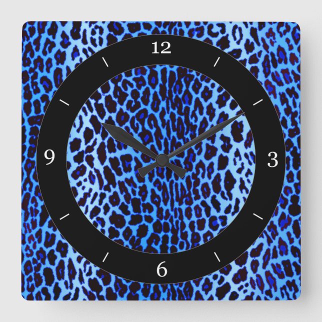 Reloj Cuadrado Estampado de animales azul del leopardo (Anverso)