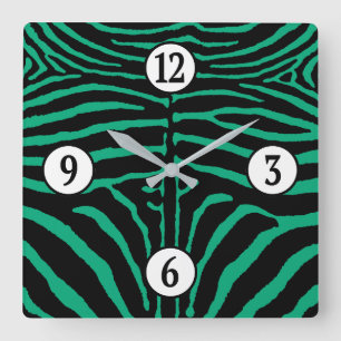 Reloj Cuadrado Estampado de cebra negro y verde