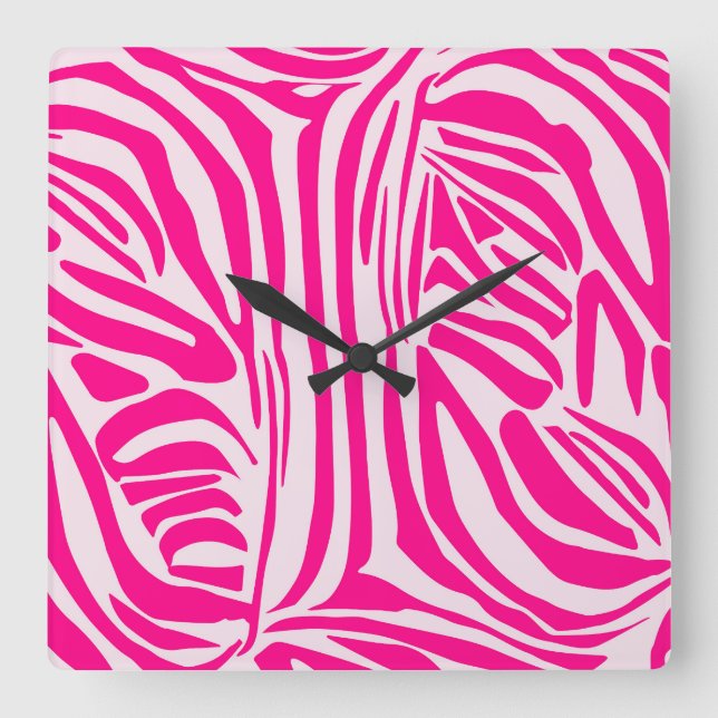 Reloj Cuadrado Estampado de cebra rosa (Anverso)