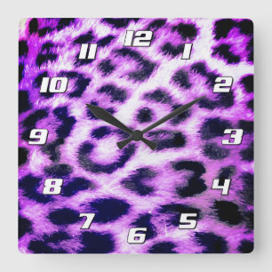 Reloj Cuadrado Estampado de leopardo guepardo Pelo sintético rosa