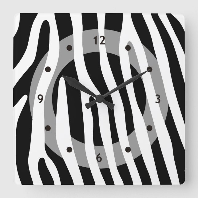 Reloj Cuadrado Estampado de rayas cebra blanco y negro + tus idea (Anverso)