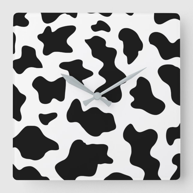 Reloj Cuadrado estampado de vaca lechera de granja blanco y negro (Anverso)