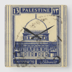 Reloj Cuadrado estampilla palestina antigua 1920_ folclore palest