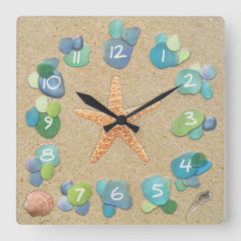 Reloj Cuadrado Estanques de mariscos de arena de vidrio marino