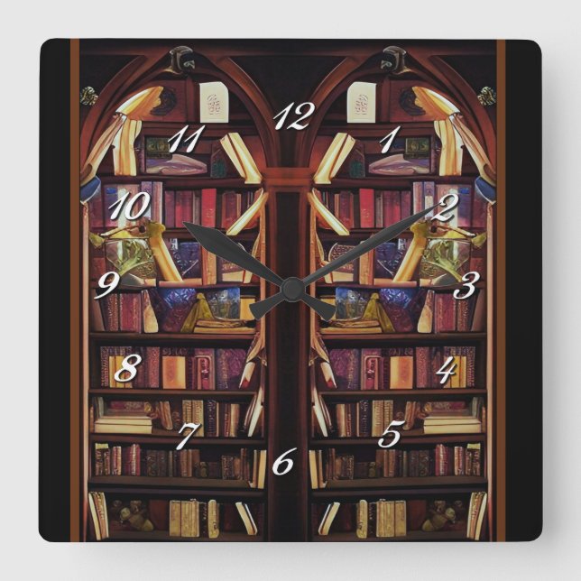 Reloj Cuadrado Estanterías de Nook para Libros (Anverso)
