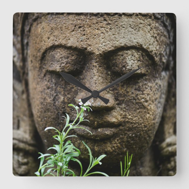 Reloj Cuadrado Estatua de jardín de piedra con flores (Anverso)