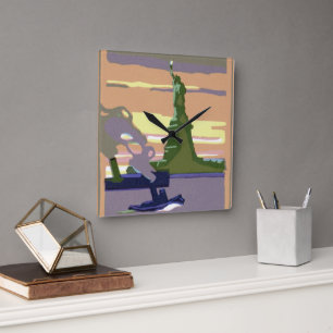Reloj Cuadrado Estatua de la Libertad en la ciudad de Nueva York,