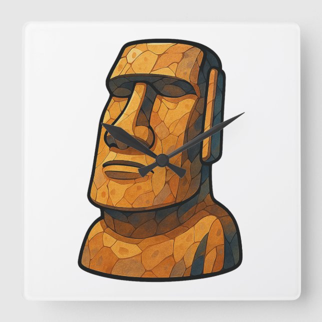 Reloj Cuadrado Estatua de Maoi Stoic (Anverso)