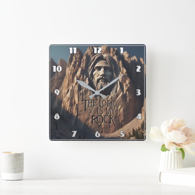 Reloj Cuadrado Estatua majestuosa de Jesús: El Señor es mi Roca (Hogar)
