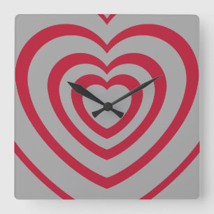 Reloj Cuadrado Estética del corazón rojo y gris estratificado