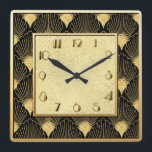 Reloj Cuadrado Estilo Art Decó Fan Floral<br><div class="desc">Me encanta este patrón. Se trata de un tipo de ventilador que se parece a los amantes de la decoración de época. He coloreado este patrón y reloj en negro y oro. Esto hace un hermoso reloj cuadrado de arte deco para tu casa.</div>