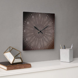 Reloj Cuadrado Estilo boho ráfaga de sol orgánico mandala marrón 