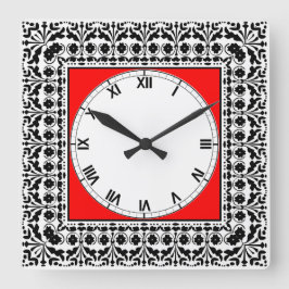 Reloj Cuadrado Estilo de arte folclórico Cocina de campo blanco y