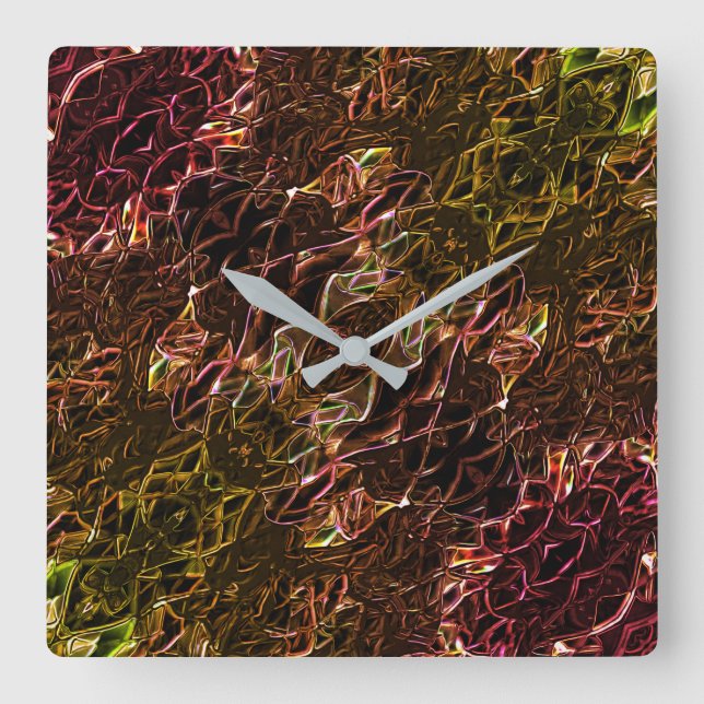 Reloj Cuadrado Estilo de espejado de neón naranja marrón con líne (Anverso)