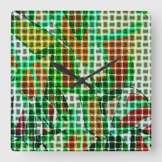 Reloj Cuadrado Estilo de las cestas sobre cintas curvadas verdes (Anverso)