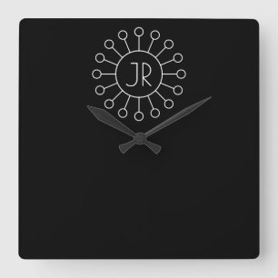 Reloj Cuadrado Estilo de logotipo vintage genial monograma Negr