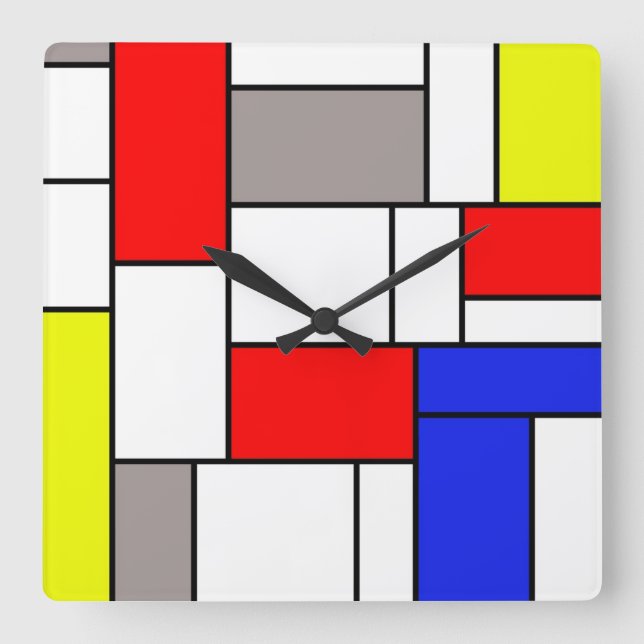 Reloj Cuadrado Estilo de Mondrian (Anverso)