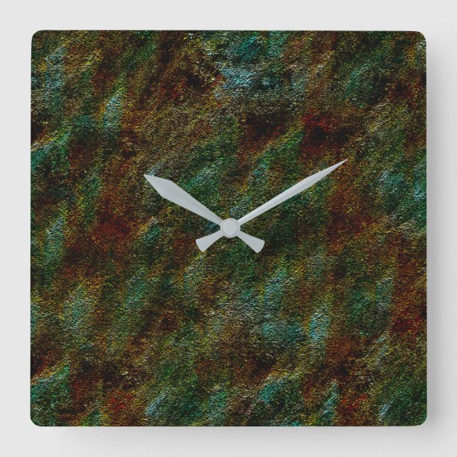 Reloj Cuadrado Estilo de pared verde y coralino (Anverso)