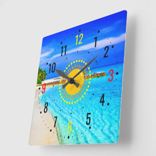 Reloj Cuadrado Estilo de Verano y Costero - Fotografía de Playa