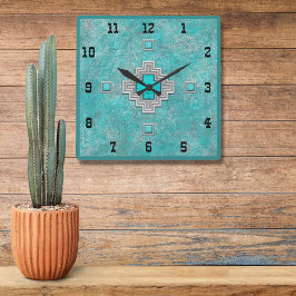 Reloj Cuadrado Estilo geométrico occidental de la piedra turquesa