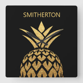 Reloj Cuadrado Estilo oro Piña Nombre de Familia Negro