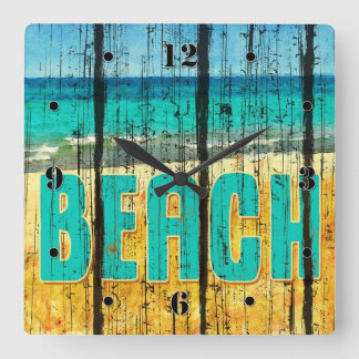 Reloj Cuadrado Estilo Rótulo Wood Beach