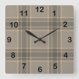 Reloj Cuadrado Estilo rústico granja beige gris a cuadros tartán