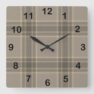 Reloj Cuadrado Estilo rústico granja beige gris a cuadros tartán