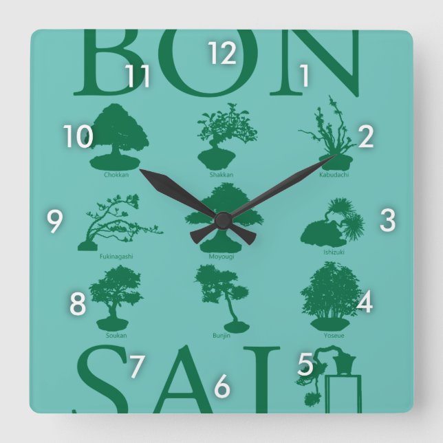 Reloj Cuadrado Estilos básicos del árbol Bonsai (Anverso)