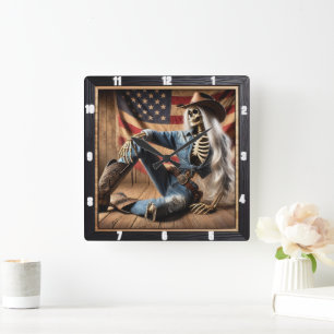 Reloj Cuadrado Estiloso esqueleto con la bandera de los Estados U