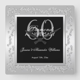 Reloj Cuadrado Estilosos diamantes plateados 60 años Boda