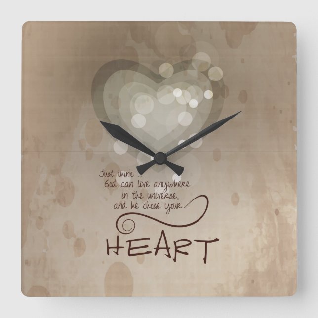 Reloj Cuadrado Estímulo Religioso del Corazón, Grunge (Anverso)