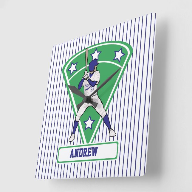 Reloj Cuadrado Estrella azul de la batería de béisbol personaliza (Ángulo)