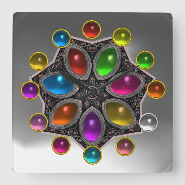 Reloj Cuadrado ESTRELLA DE BLANCO CON GEMSTONES COLORIDOS Blanco  (Anverso)