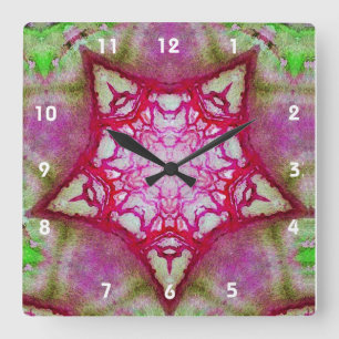 RELOJ CUADRADO ESTRELLA DE FUCHSIA DE PINO ABSTRACTO
