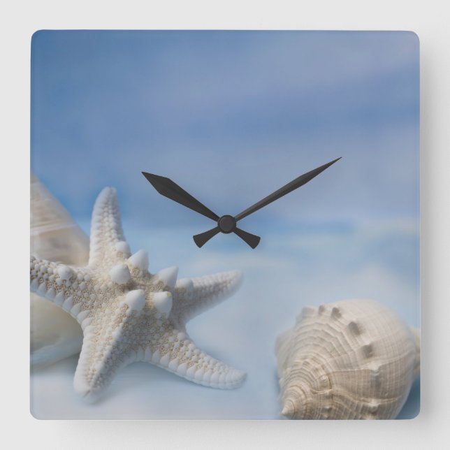 Reloj Cuadrado Estrella de las conchas marinas Mano de pescado pi (Anverso)