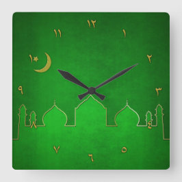 Reloj Cuadrado Estrella lunar de la Mezquita de Oro Verde