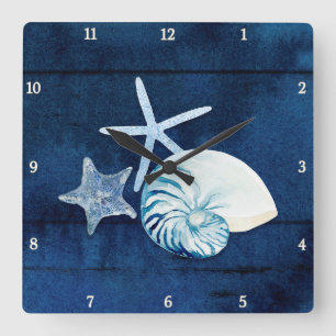 Reloj Cuadrado Estrella Nautilus Estanques de acuarela Playa Azul
