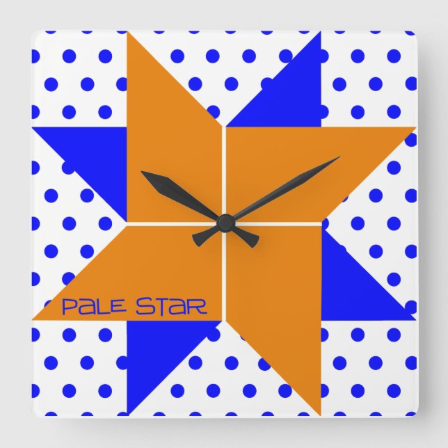 Reloj Cuadrado Estrella pálida - Naranja y azul (Anverso)