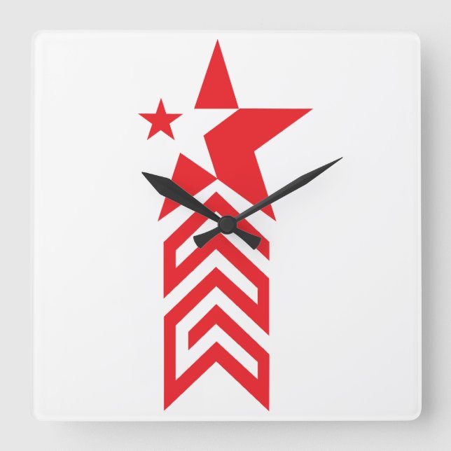 Reloj Cuadrado Estrella Roja con Flechas de Chevron (Anverso)