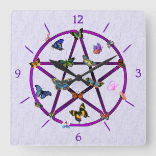 Reloj Cuadrado Estrella y mariposas de Wiccan