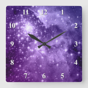 Reloj Cuadrado Estrellas de Magia Púrpura