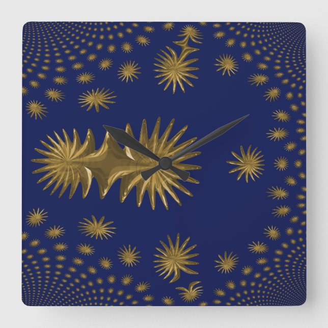 Reloj Cuadrado Estrellas de oro fractales (Anverso)