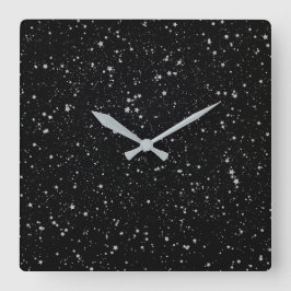 Reloj Cuadrado Estrellas purpurinas2 - Negro plateado