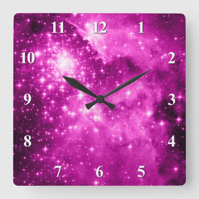 Reloj Cuadrado Estrellas rosadas (Anverso)