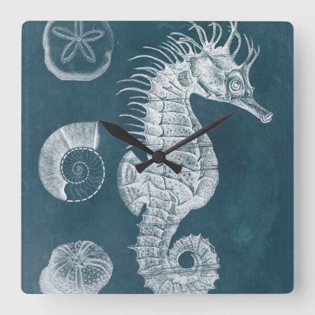 Reloj Cuadrado Estudio azul I del Seahorse (Anverso)